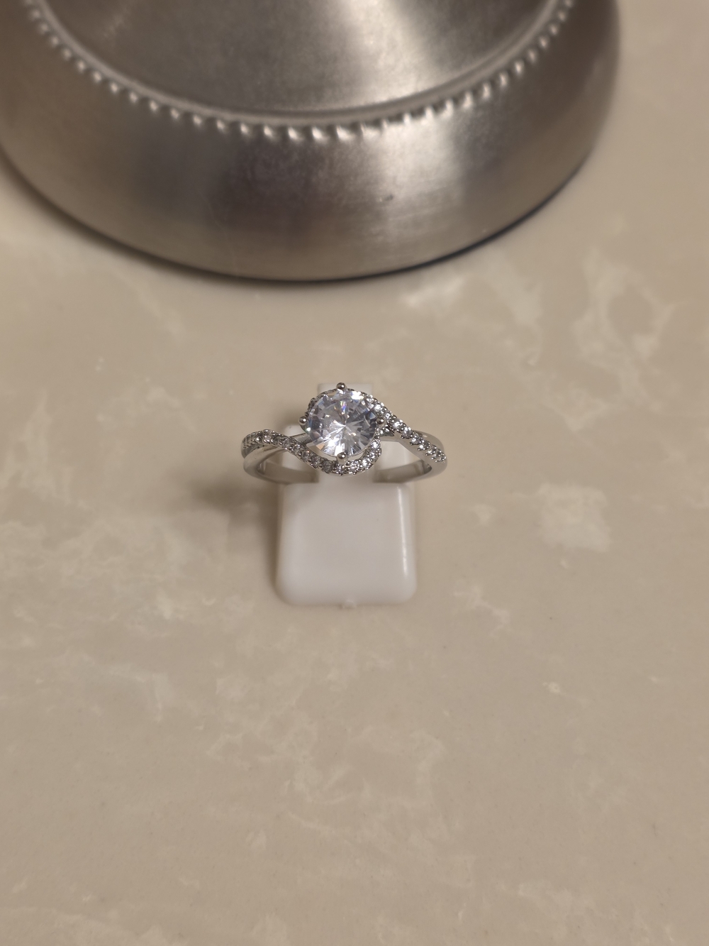 Silver and CZ Solitaire Ring Size 9
